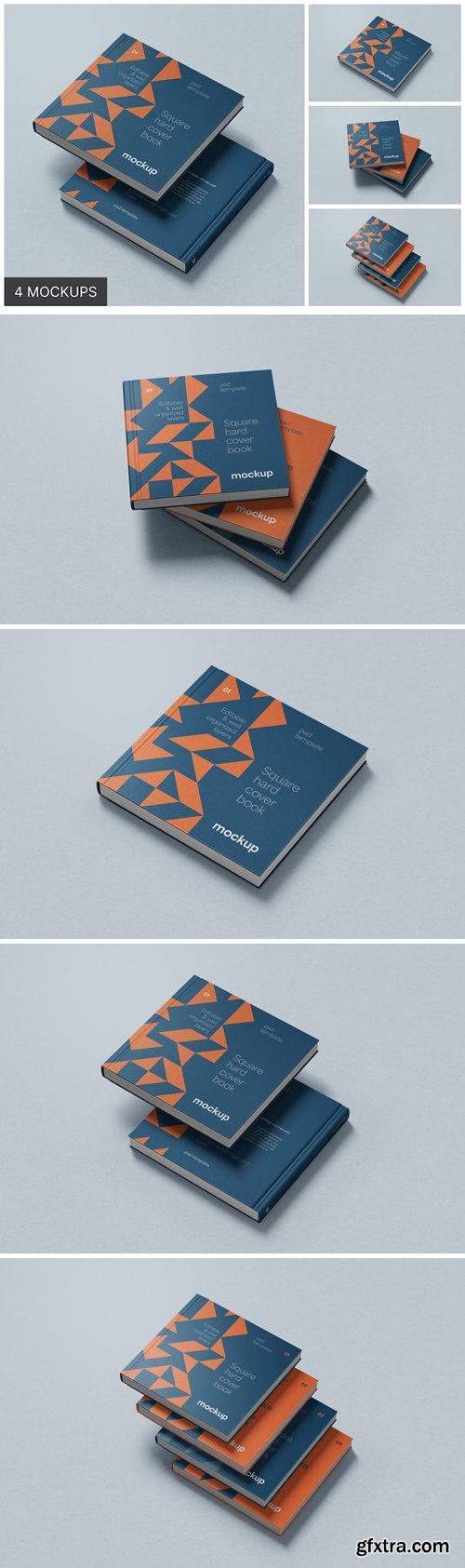 Square Hardcover Book Mockup Set E4L9R66