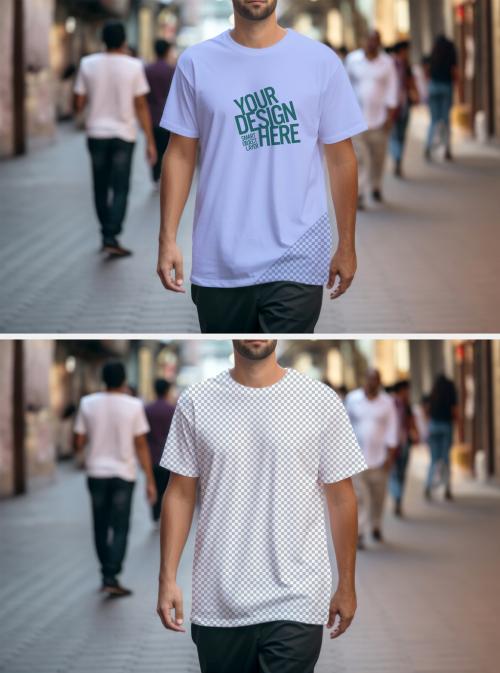 Mock up of a men wearing a white Tshirt 640602106