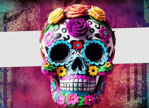 Premium PSD | Traditional sugar skull decorated with flowers the day of the dead illustration Premium PSD