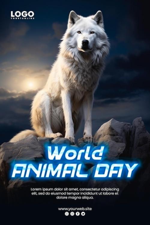 Premium PSD | World animal day background and poster design awesome epic animal Premium PSD