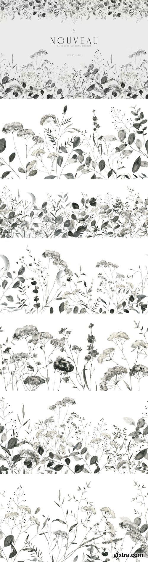 Watercolor Wildflowers Clipart Seamless Borders