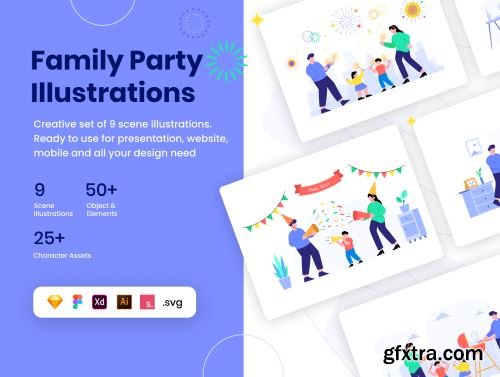 Family Party Illustrations KIT Ui8.net