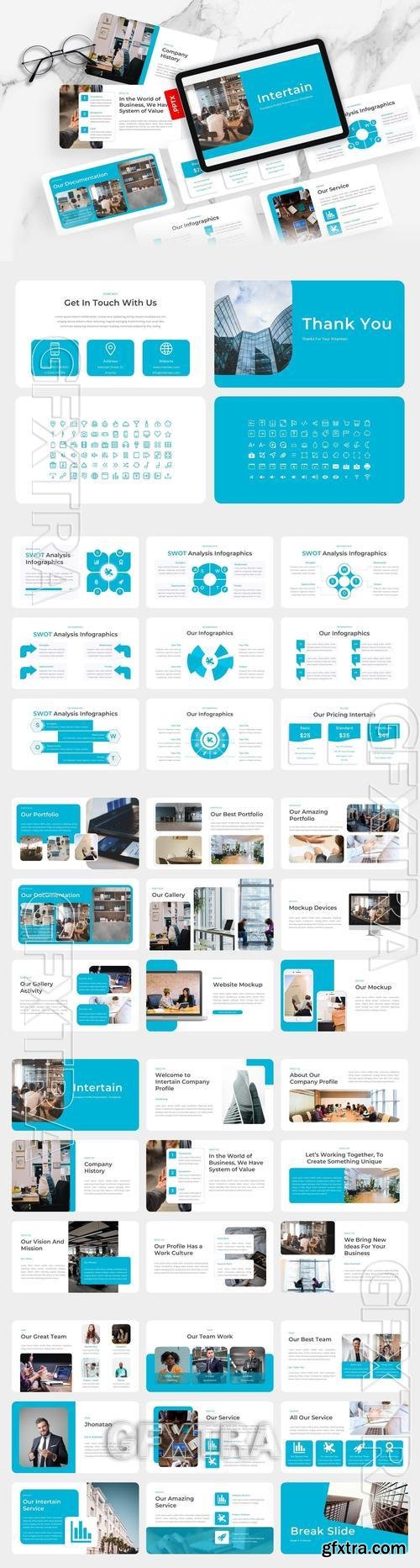 Intertain - Company Profile PowerPoint Template DE2AK7K