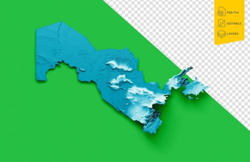 Premium PSD | Uzbekistan map with the flag colors blue and green shaded relief map 3d illustration Premium PSD