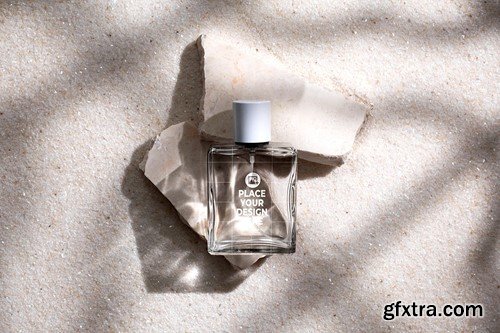 Perfume Bottle on Stone and White Sand Background CHX942C