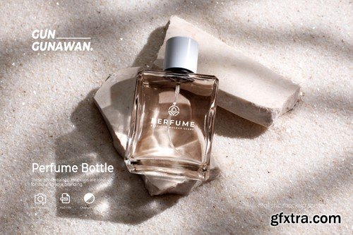 Perfume Bottle on Stone and White Sand Background CHX942C