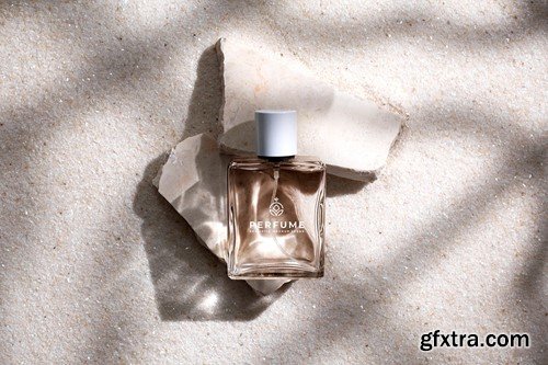 Perfume Bottle on Stone and White Sand Background CHX942C