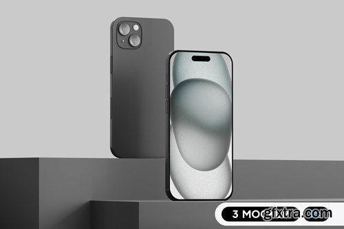 Elegant Black iPhone 15 Mockup 3VFBM2G