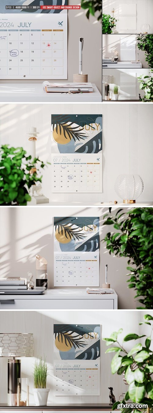 Saddle Stitch Calendar on the Wall Mockup 9DKUJYR