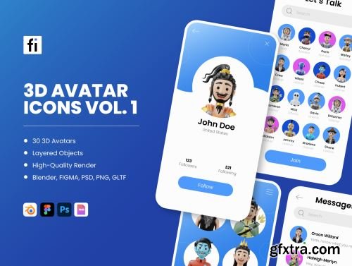 30 3D Avatar and Character Icon Set Vol 1 Ui8.net