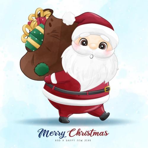 Premium Vector | Adorable santa claus christmas with watercolor illustration Premium PSD