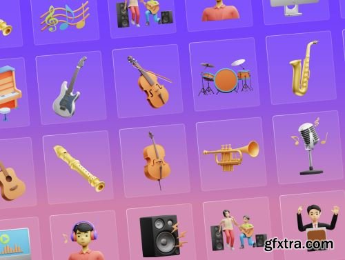 30 3D Musical Elements Icons Ui8.net