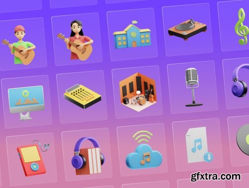 30 3D Musical Elements Icons Ui8.net