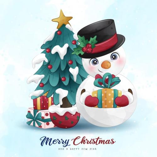 Premium Vector | Adorable snowman christmas with watercolor illustration Premium PSD