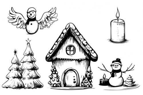 Premium Vector | Hand sketch christmas tree and house holiday decor vector illustration Premium PSD