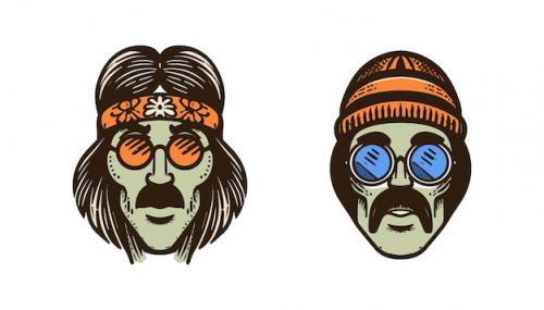 Premium Vector | Vintage retro hippie man head in sunglasses 70s vibe happy mood groovy vintage character flat vector illustration eps 10 Premium PSD