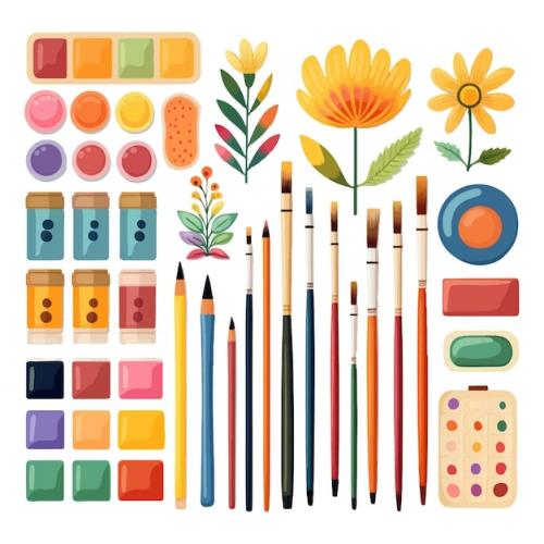 Premium Vector | Set of drawing equipment in watercolor style Premium PSD