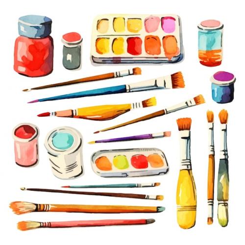 Premium Vector | Set of drawing equipment in watercolor style Premium PSD