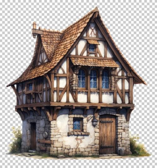 Premium PSD | Medieval house isolated on transparent background Premium PSD