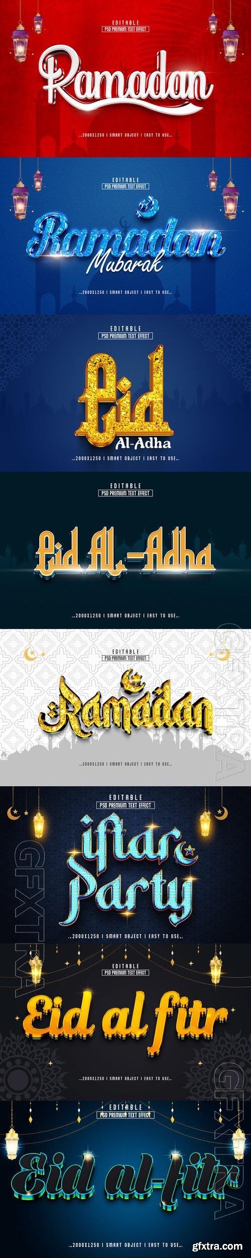 8 Psd Ramadan, Eid al fitr style text effect editable set vol 3