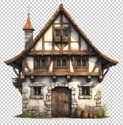 Premium PSD | Medieval house isolated on transparent background Premium PSD