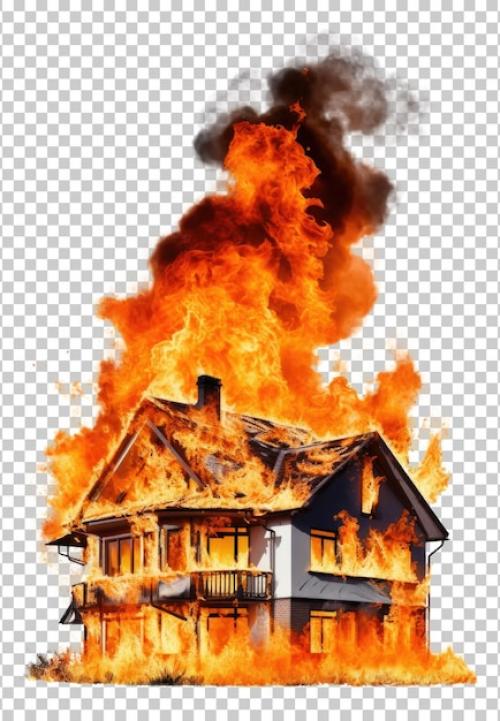 Premium PSD | House on fire isolated on transparent background Premium PSD