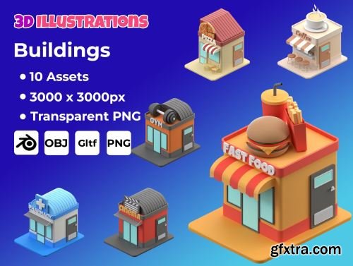 3D Building Illustrations Ui8.net