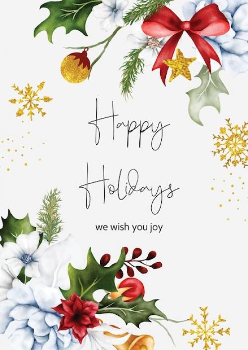 Premium PSD | Christmas and new year card with watercolor christmas flower and leaves Premium PSD