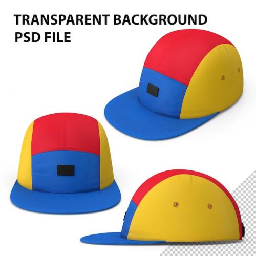Premium PSD | Flat brim 5 panel hat multicolored png Premium PSD
