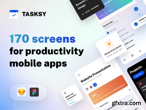 Tasksy - UI kit for Productivity Mobile Apps Ui8.net