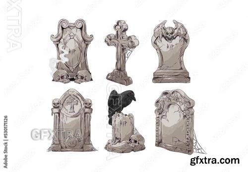 Spooky Graveyard Tombstone Illustrations 530171126