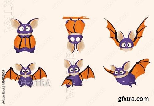 Cute Cartoon Vampire Bat Halloween Character Illustrations 530155009