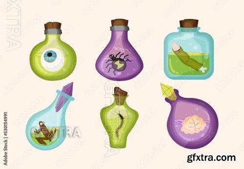 Magic Potion Spell Jars Halloween Witchcraft Illustrations 530154991