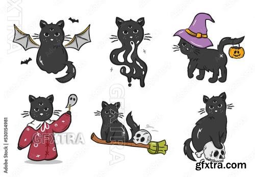 Black Cats in Halloween Outfits 530154981