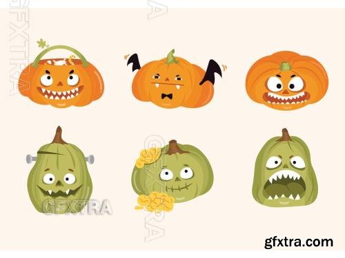 Cute Cartoon Halloween Jack O Lantern Pumpkin Character Illustrations 530154918