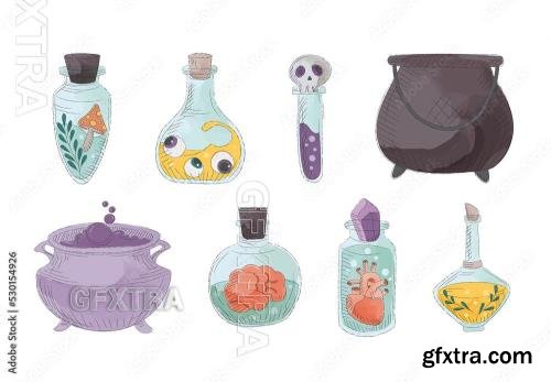 Magic Potion Bottles Spell Jars with Cauldron 530154926