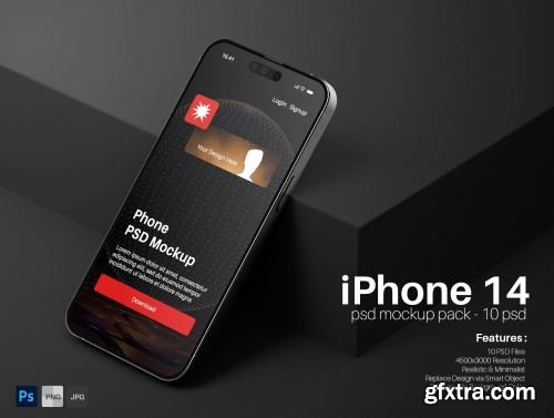 iPhone 14 Screen PSD Mockup Pack - Minimal Modern Scene Ui8.net