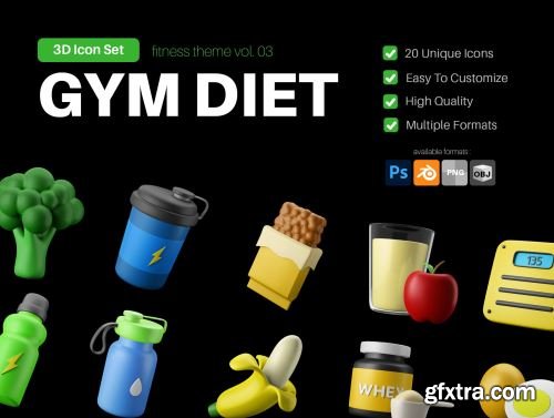 3D Icon Set - Fitness And Gym Diet Theme Ui8.net