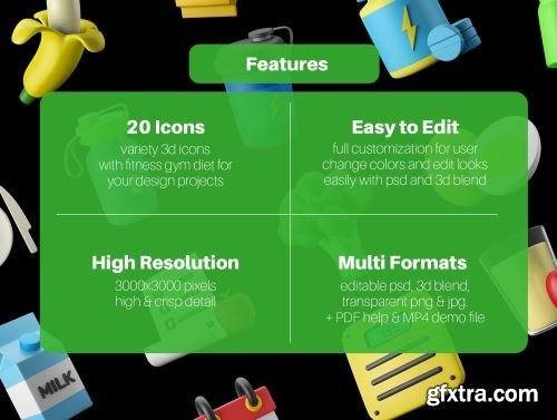3D Icon Set - Fitness And Gym Diet Theme Ui8.net