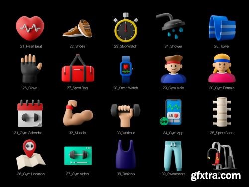 3D Icon Set - Fitness And Gym Workout Theme Ui8.net