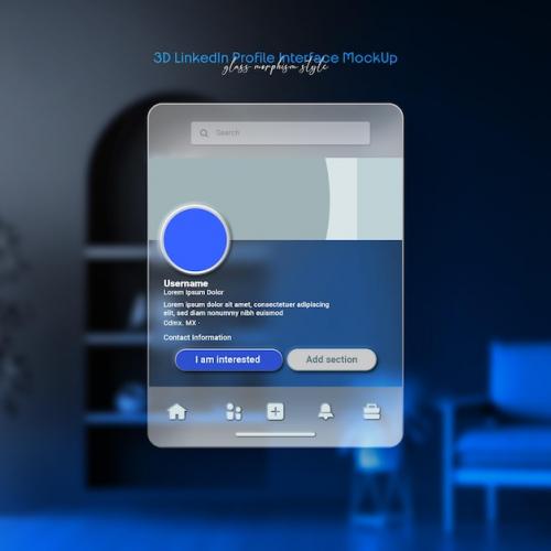 Premium PSD | Psd linkedin profile and cover photo interface mockup isolated 3d glass morphism Premium PSD