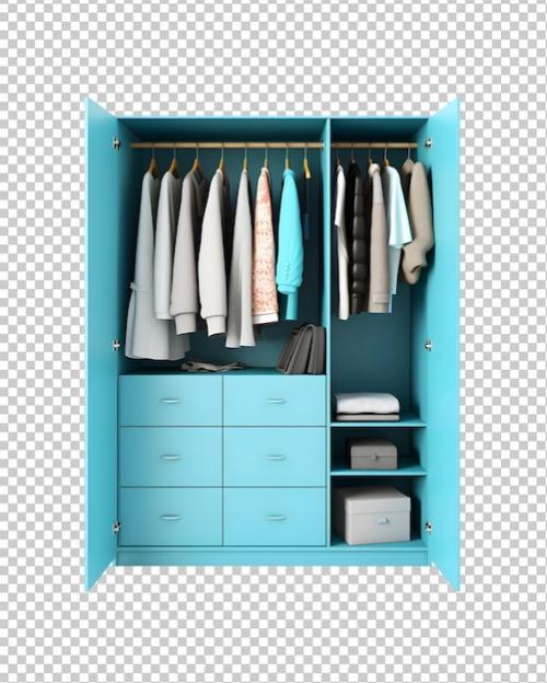 Premium PSD | Clothing storage wardrobe open closet with hanging clothes png isolated on transparent background Premium PSD