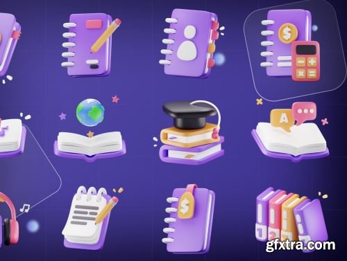 Bookly - Books & School Stationery 3D Icon Ui8.net