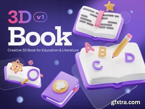 Bookly - Books & School Stationery 3D Icon Ui8.net