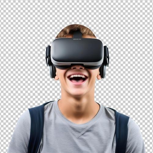 Premium PSD | Small kid experiencing vr through vr headset isolated on transparent background Premium PSD