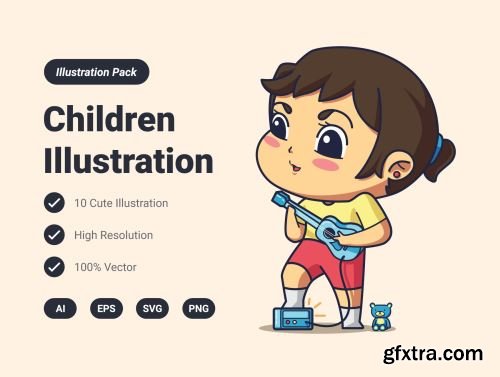 Children & Girls Activities Illustration Pack Ui8.net