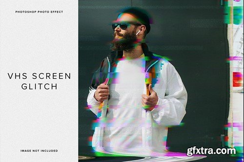 VHS Screen Glitch Photo Effect Mockup CRQGEYF