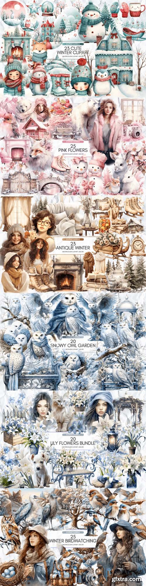 Huge Winter Watercolor Clipart Bundle