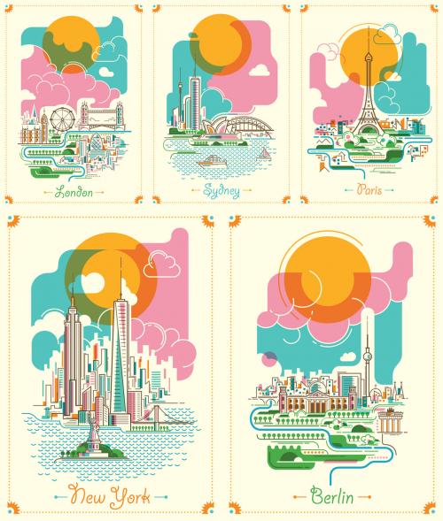Illustrated Cities Set - 124174868