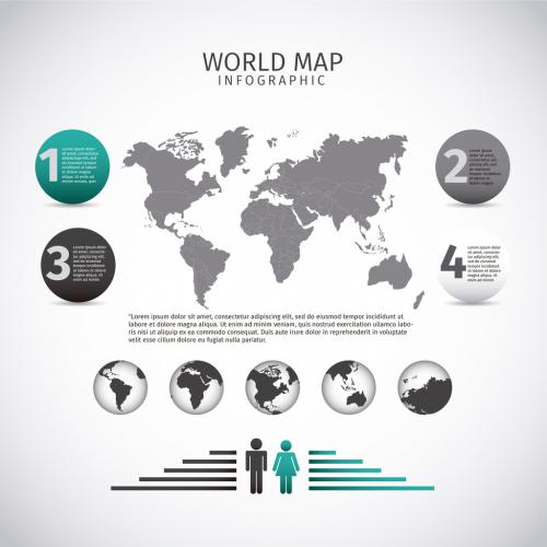 Grayscale International Data Infographic with Circular Tab Element - 125050895